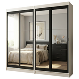 Conjunto 2 Placares 4 Puertas Corredizas con 4 Espejos Blanco/Negro Tokio Madesa