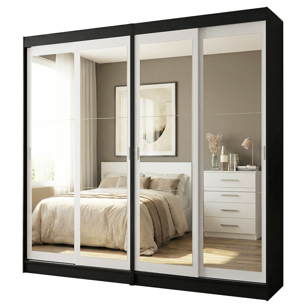 Conjunto 2 Placares 4 Puertas Corredizas con 4 Espejos Negro/Blanco Tokio Madesa