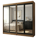 Conjunto 2 Placares 4 Puertas Corredizas con 4 Espejos Marrón/Negro Tokio Madesa