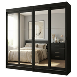 Conjunto 2 Placares 4 Puertas Corredizas con 4 Espejos Negro Tokio Madesa