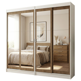 Conjunto 2 Placares 4 Puertas Corredizas con 4 Espejos Blanco/Marrón Tokio Madesa
