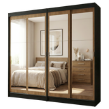 Conjunto 2 Placares 4 Puertas Corredizas con 4 Espejos Negro/Marrón Tokio Madesa