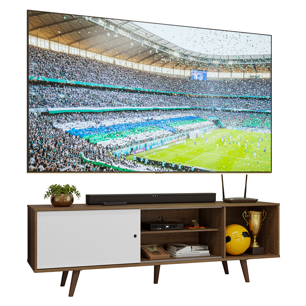 Rack para TV hasta 80 pulgadas, 160 cm de ancho, con patas Marrón/Blanco/Marrón, Torino