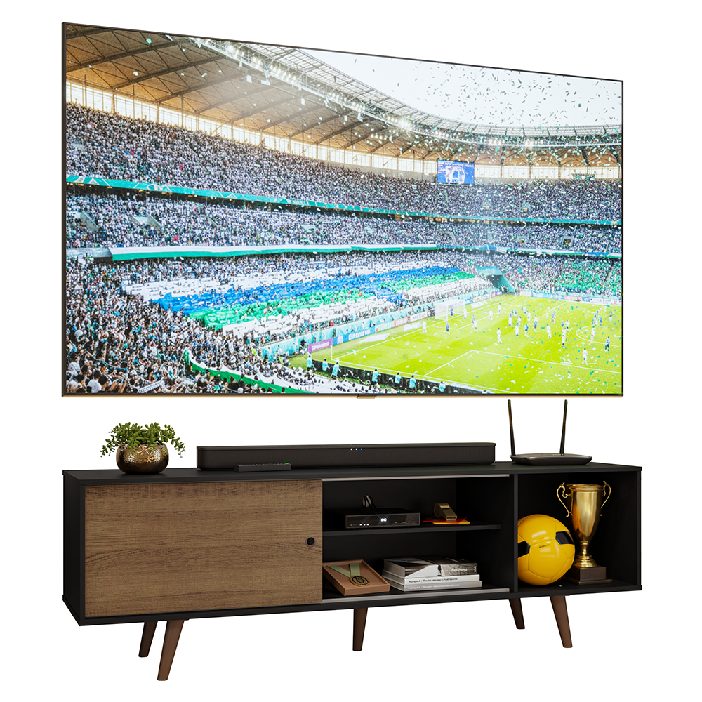 Rack para TV hasta 80 pulgadas, 160 cm, Negro/Marrón con patas Torino Marrón