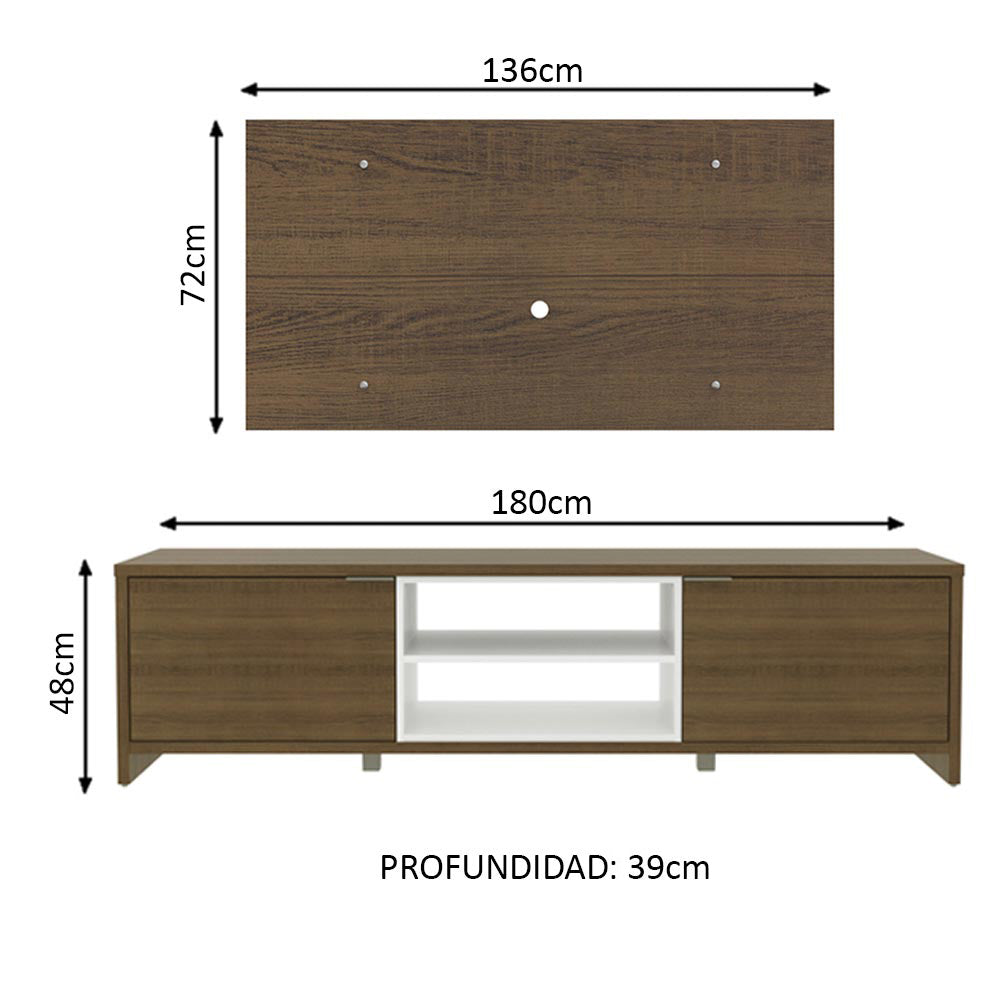 Rack para TV Madesa Metz con Panel de TV hasta 55 Pulgadas Marrón/Blanco/Marrón
