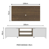 Rack Madesa Metz con Panel para TV hasta 55 Pulgadas Blanco/Marrón/Marrón