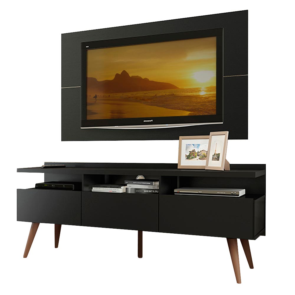 Rack Madesa Londres con Panel para TV hasta 55 Pulgadas Negro