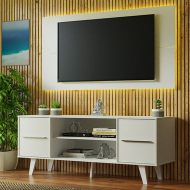 Kit Rack y Panel de TV hasta 55 Pulgadas 136 cm 2 Puertas Blanco Copenhagen Madesa