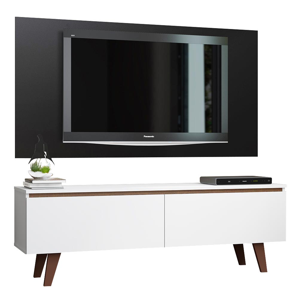 Rack Madesa Le Mans con Panel para TV hasta 55 Pulgadas 2 Puetas Blanco/Negro