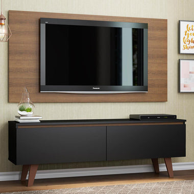 Kit Rack y Panel de TV hasta 55 Pulgadas 136 cm 2 Puertas Negro/Marrón Le Mans Madesa