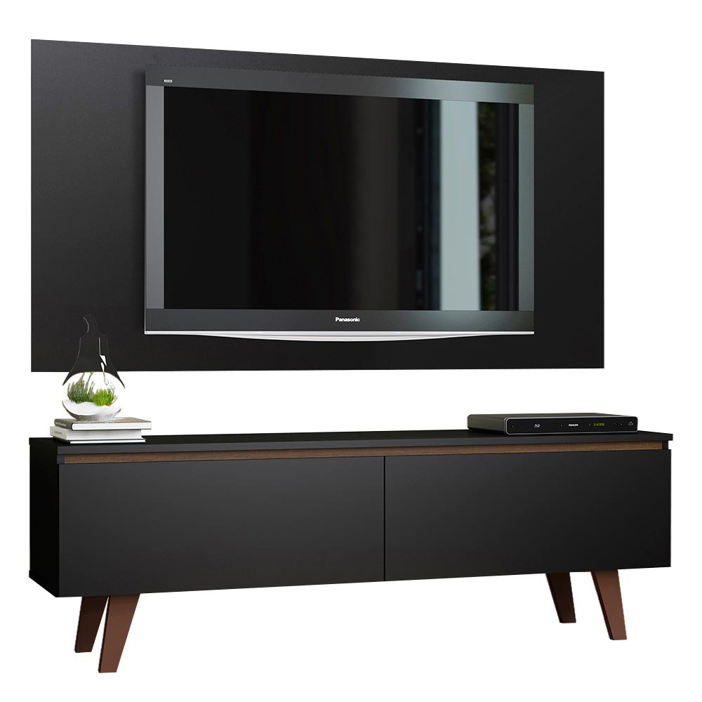 Rack Madesa Le Mans con Panel para TV hasta 55 Pulgadas 2 Puetas Negro