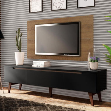 Kit Rack y Panel de TV hasta 55 Pulgadas 180 cm 2 Puertas y 1 Cajón Marrón/Negro Reims Madesa