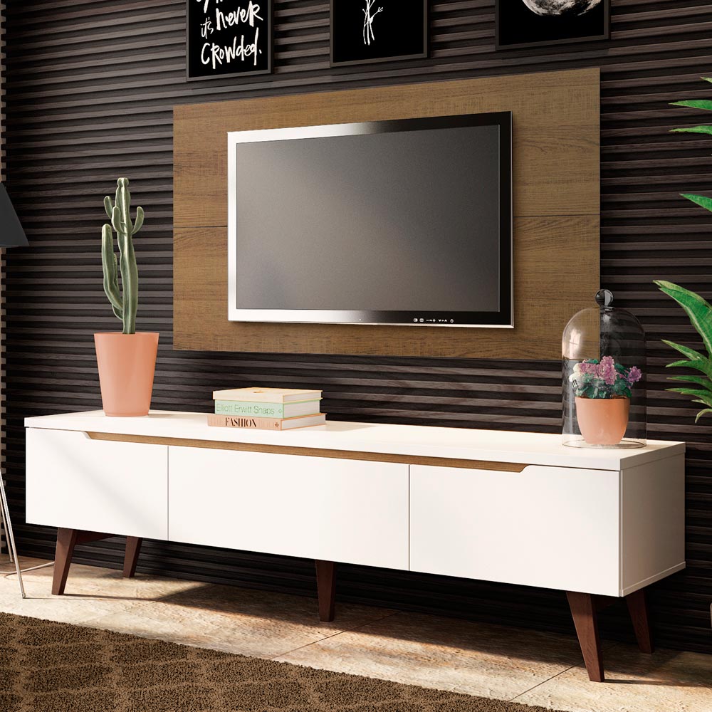 Rack para TV Madesa Reims con Panel de TV hasta 55 Pulgadas 2 Puertas e 1 Cajon Blanco/Marrón