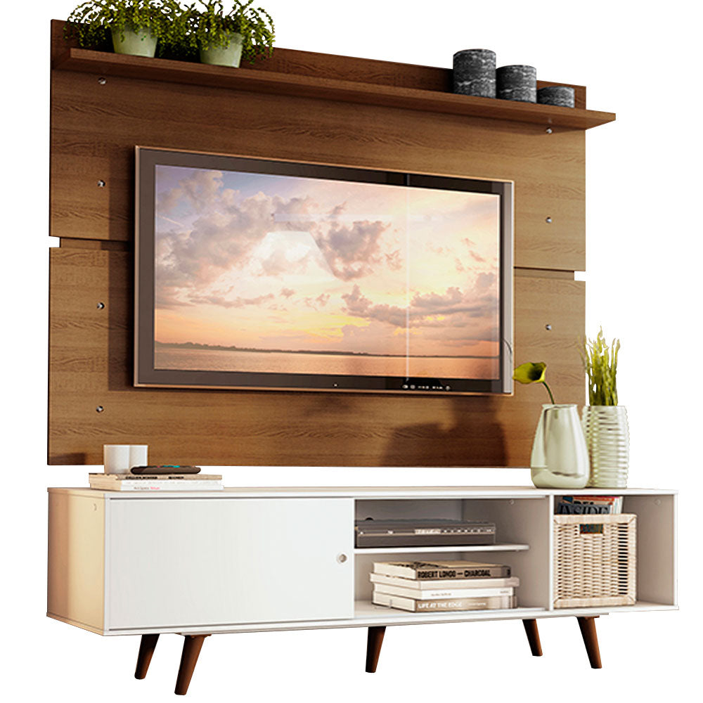 Rack con Panel de TV Dubai hasta 65 pulgadas con patas Blanco/Marrón