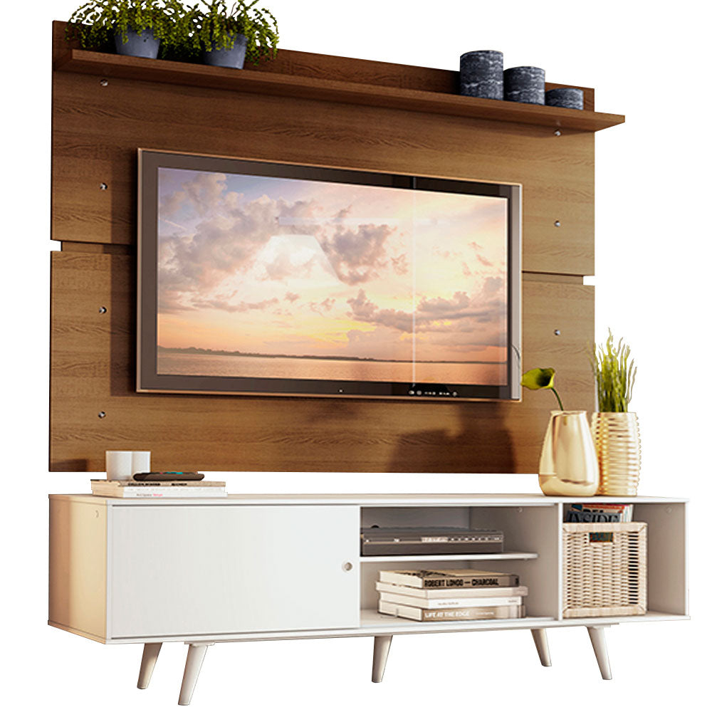 Rack Madesa Dubai con Panel para TV hasta 65 Pulgadas con Patas Blanco/Marrón