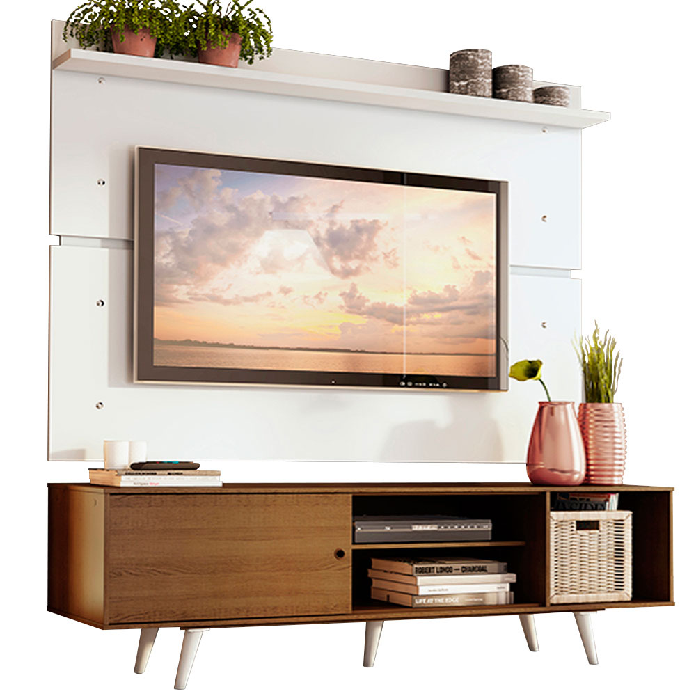 Rack Madesa Dubai con Panel para TV hasta 65 Pulgadas con Patas Marrón/Blanco