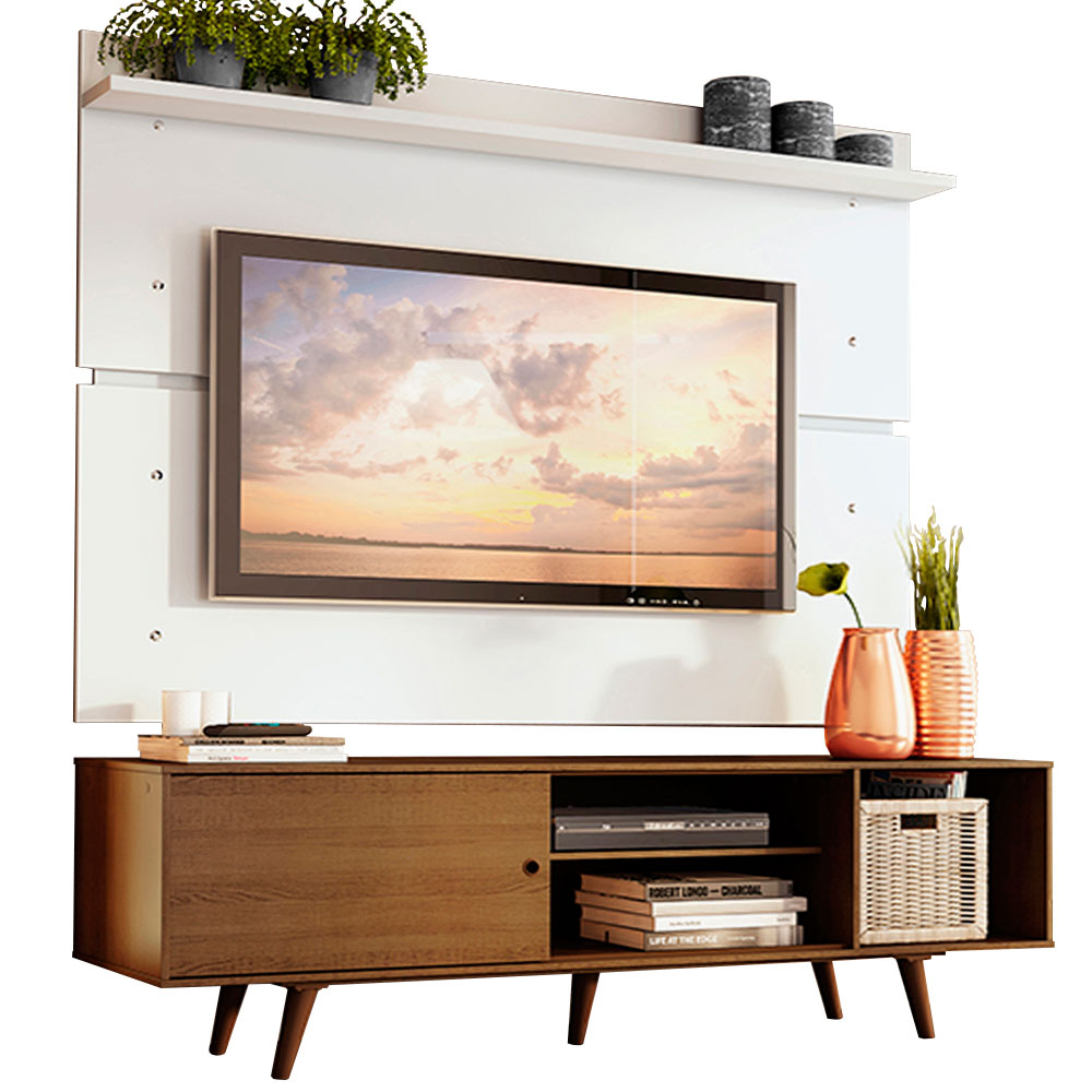 Rack Madesa Dubai con Panel para TV hasta 65 Pulgadas con Patas Marrón/Blanco