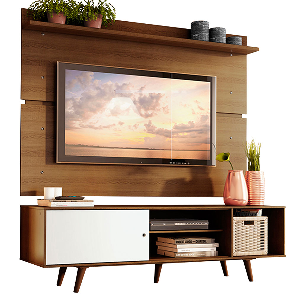 Rack Madesa Dubai con Panel para TV hasta 65 Pulgadas con Patas Marrón/Blanco