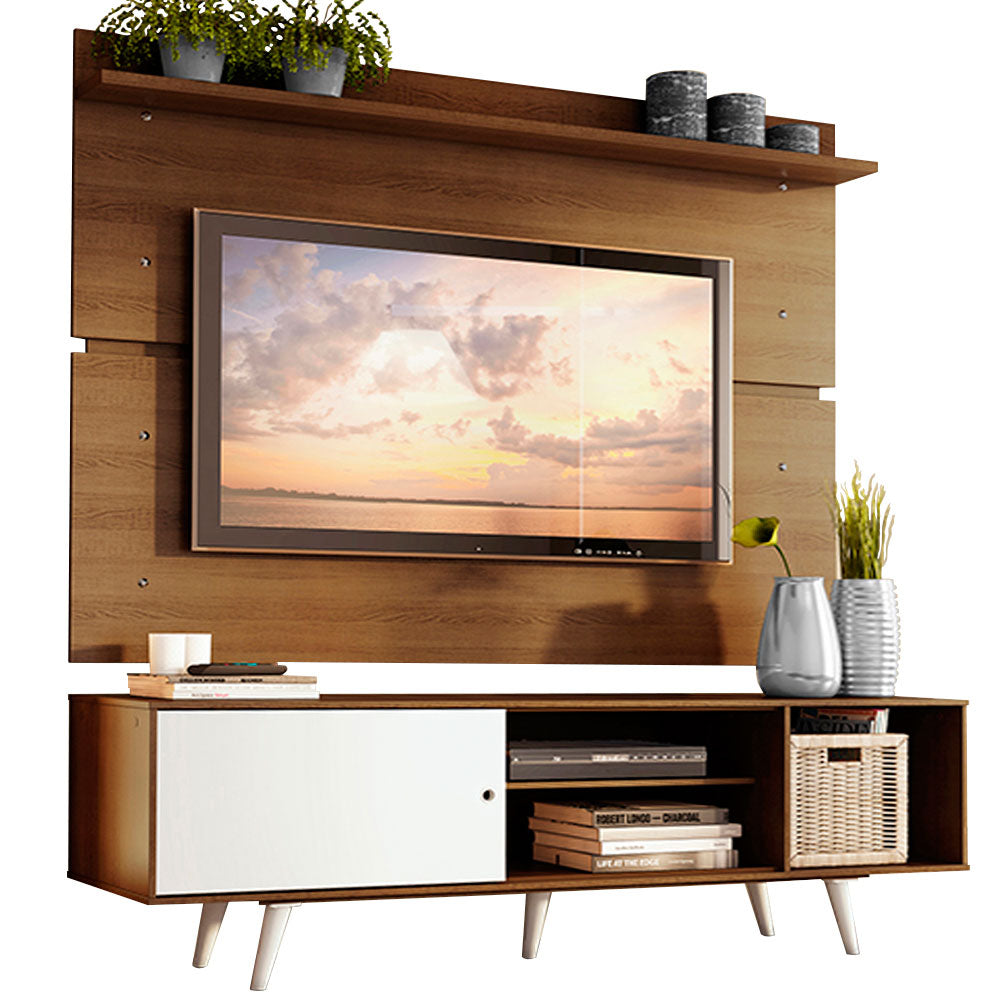 Rack Madesa Dubai con Panel para TV hasta 65 Pulgadas con Patas Marrón/Blanco