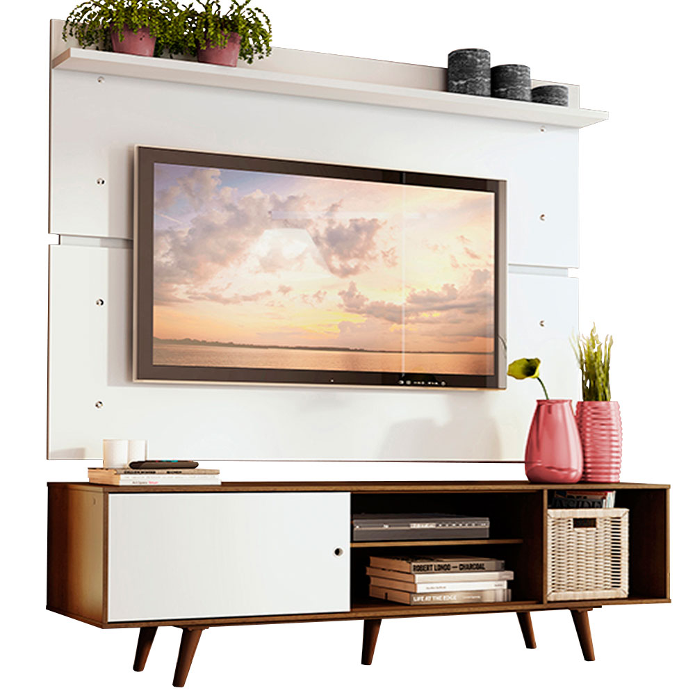 Rack Madesa Dubai con Panel para TV hasta 65 Pulgadas con Patas Marrón/Blanco