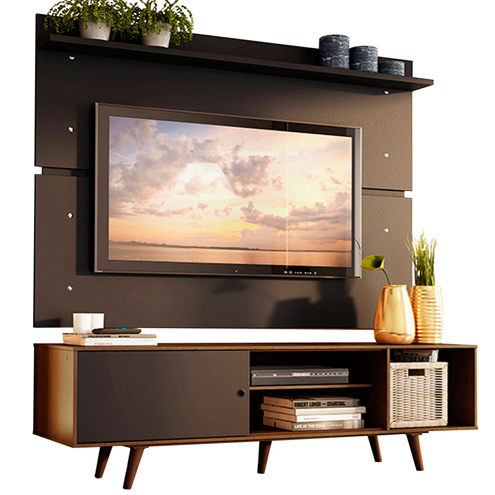 Rack Madesa Dubai con Panel para TV hasta 65 Pulgadas con Patas Marrón/Negro