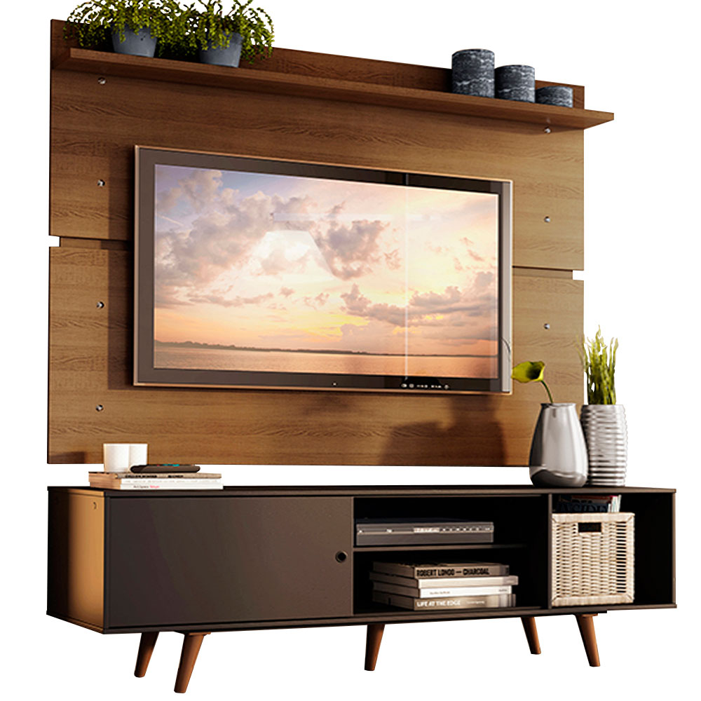 Rack Madesa Dubai con Panel para TV hasta 65 Pulgadas con Patas Negro/Marrón