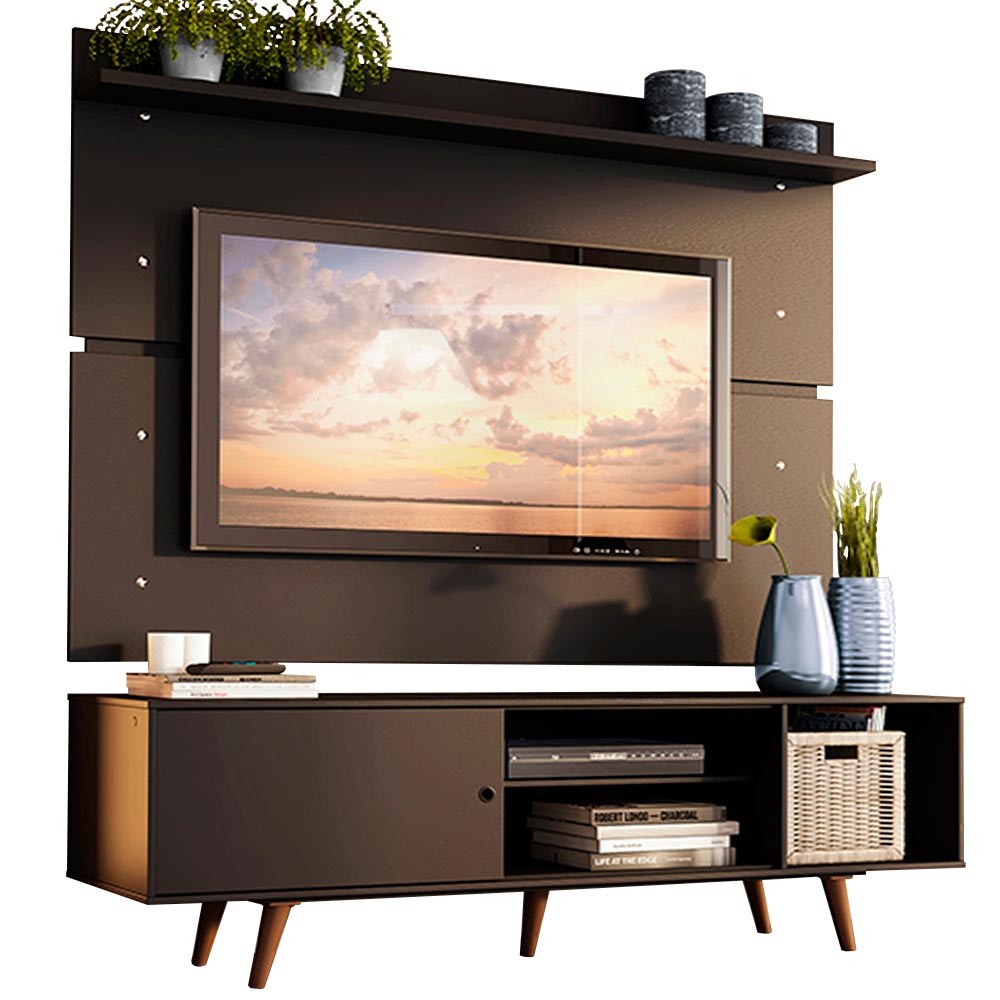 Rack Madesa Dubai con Panel para TV hasta 65 Pulgadas con Patas Negro/Marrón