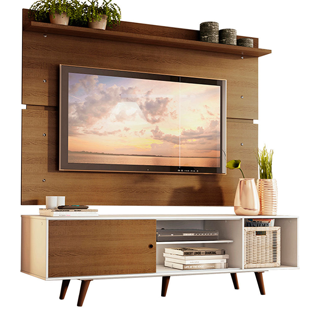 Rack Madesa Dubai con Panel para TV hasta 65 Pulgadas con Patas Blanco/Marrón