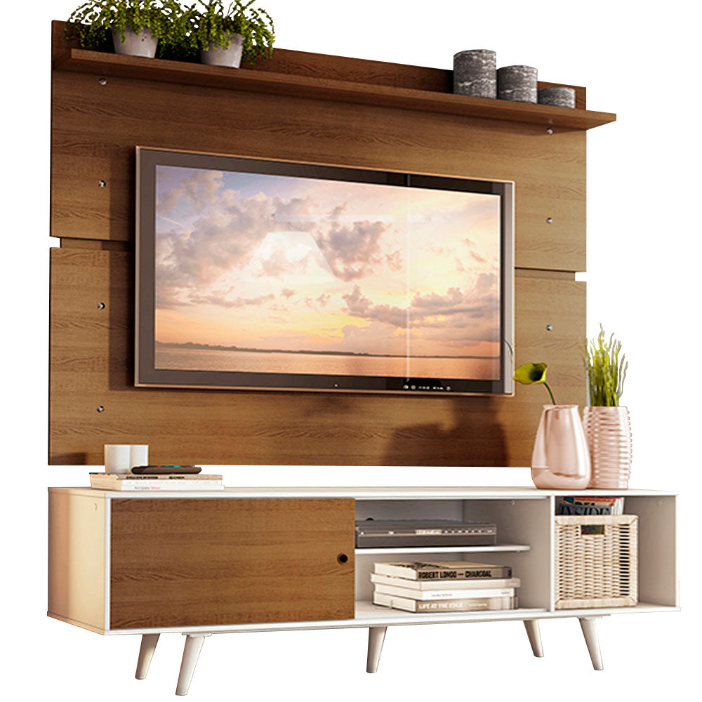 Rack Madesa Dubai con Panel para TV hasta 65 Pulgadas con Patas Blanco/Marrón