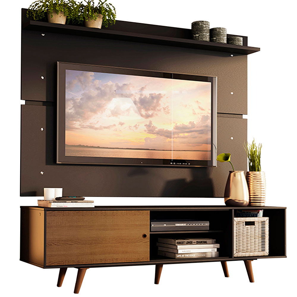 Rack Madesa Dubai con Panel para TV hasta 65 Pulgadas con Patas Negro/Marrón
