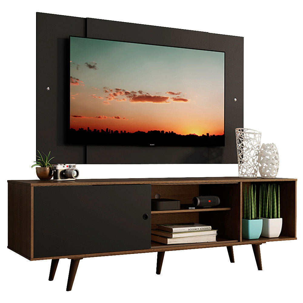 Rack Madesa Dubai con Patas y Panel para TV hasta 58 Pulgadas Marrón/Negro