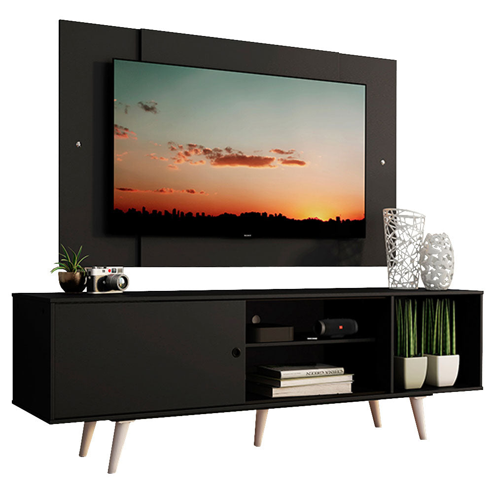 Rack Madesa Dubai con Patas y Panel para TV hasta 58 Pulgadas Negro/Negro