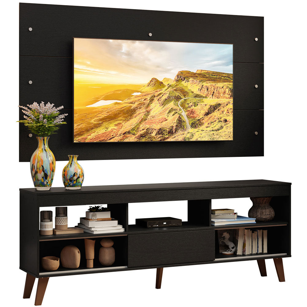 Rack con Panel para TV hasta 65 Pulgadas con Patas Negro Texas Madesa