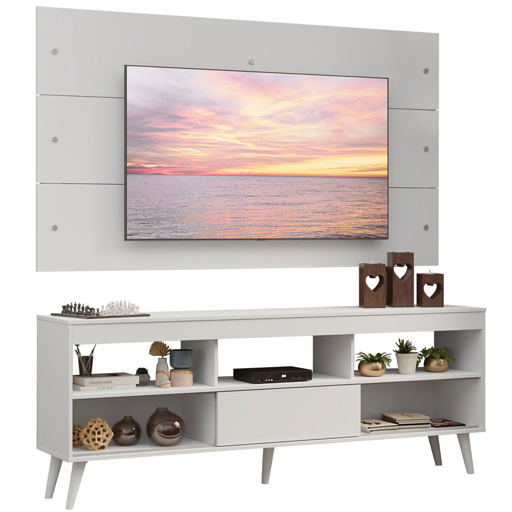 Rack con Panel para TV hasta 65 Pulgadas con Patas Blanco Detroit Madesa