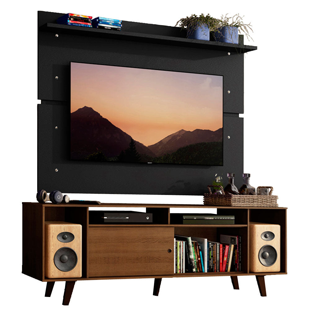 Rack Madesa Cancun con Patas y Panel para TV hasta 65 Pulgadas Marrón/Negro