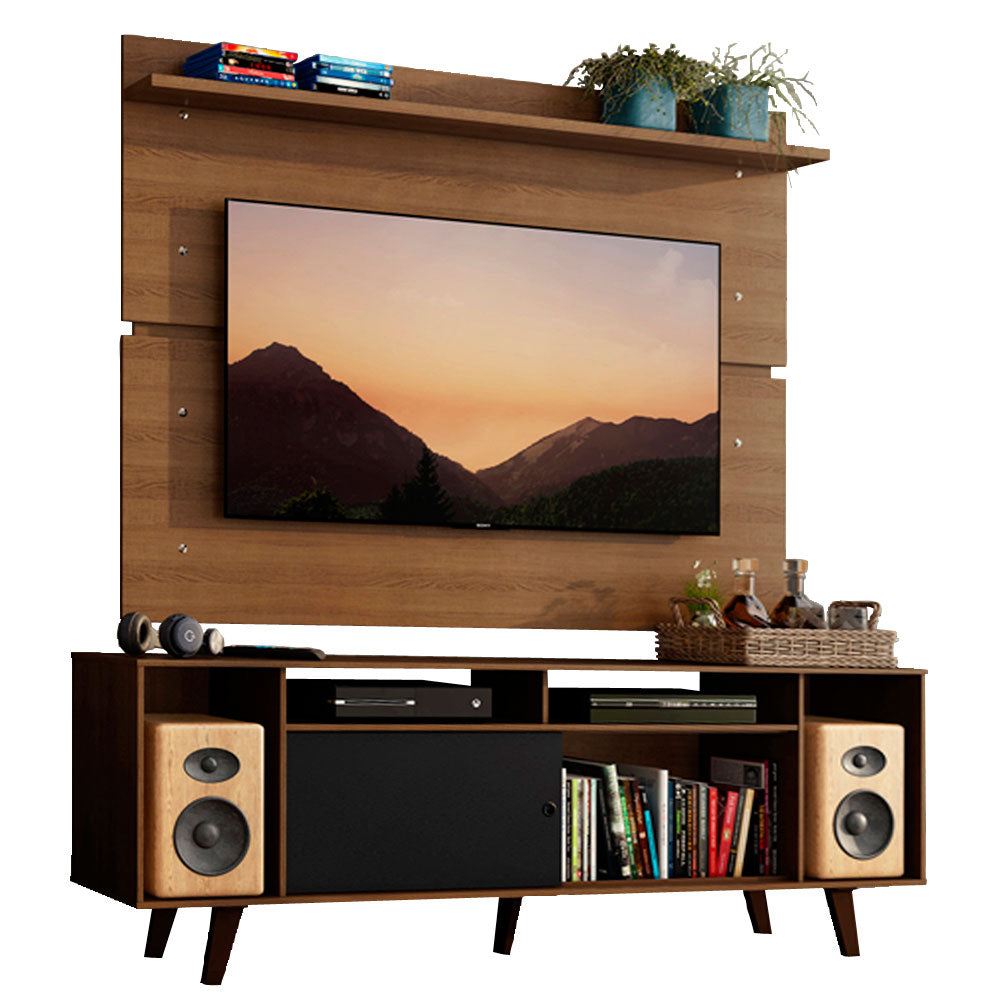 Rack Madesa Cancun con Patas y Panel para TV hasta 65 Pulgadas Marrón/Negro