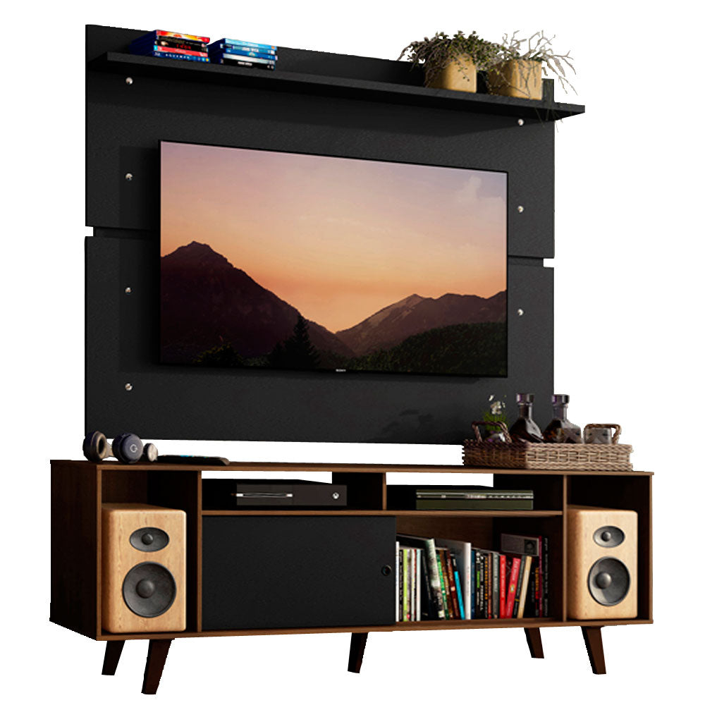 Rack Madesa Cancun con Patas y Panel para TV hasta 65 Pulgadas Marrón/Negro
