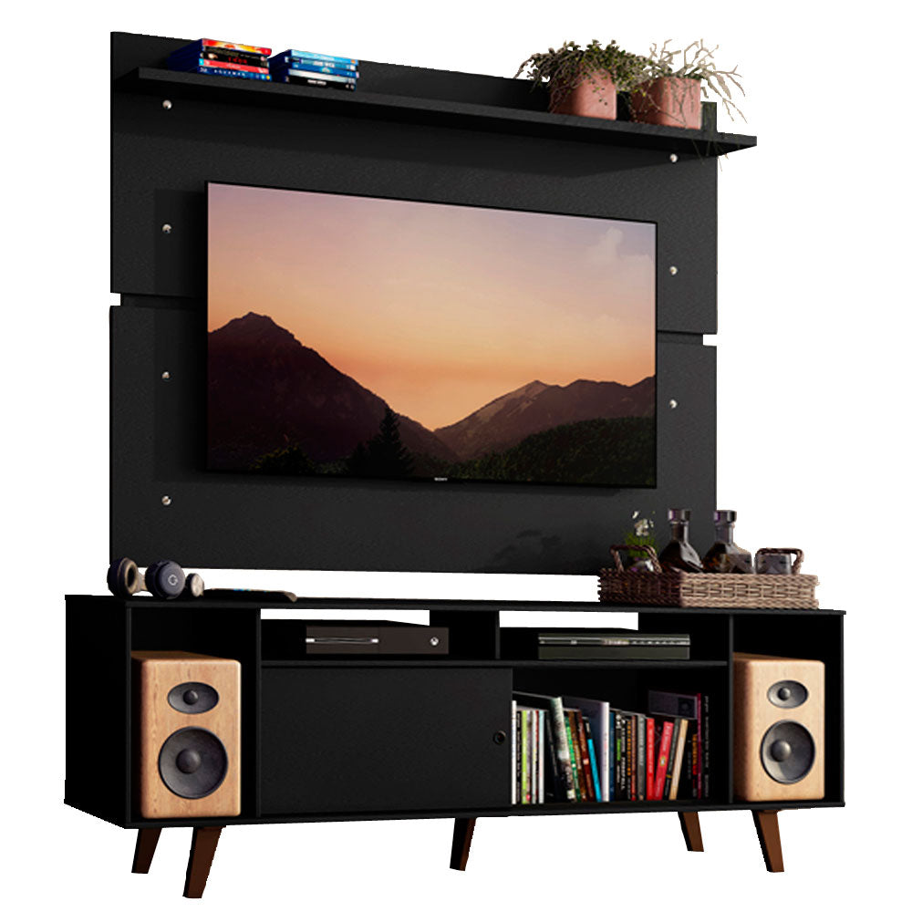 Rack Madesa Cancun con Patas y Panel para TV hasta 65 Pulgadas Negro/Negro
