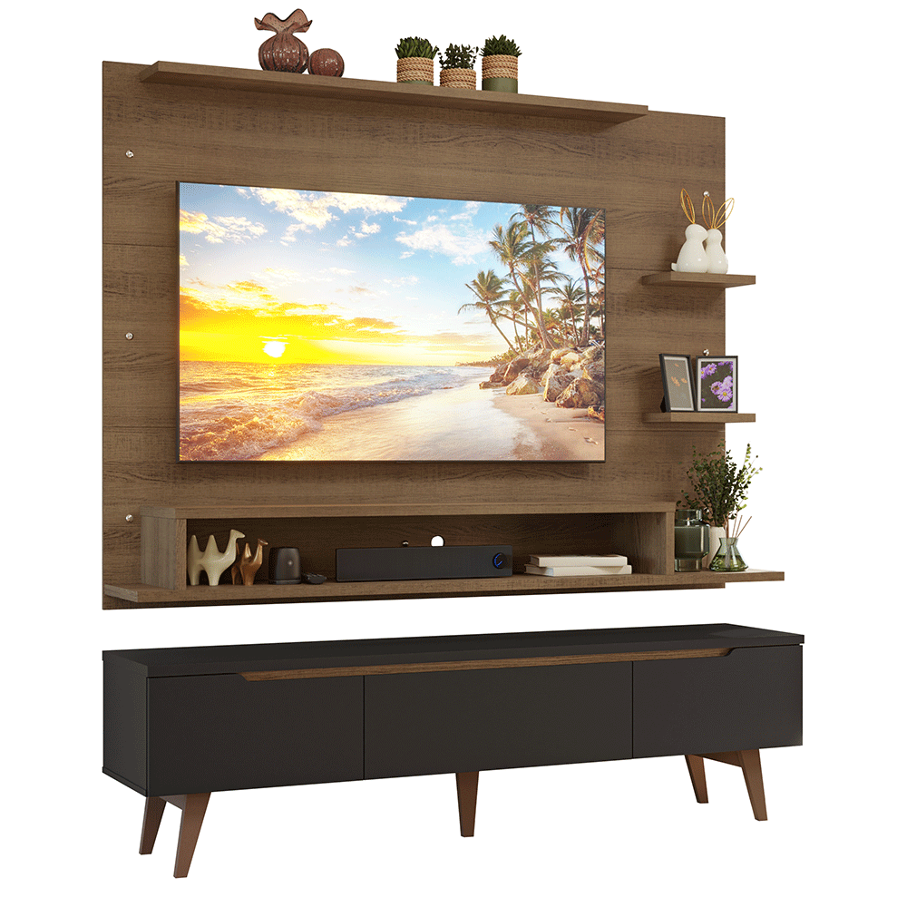 Rack con Panel para TV hasta 60 Pulgadas 180 cm con Patas Marrón/Negro/Marrón Reims Madesa