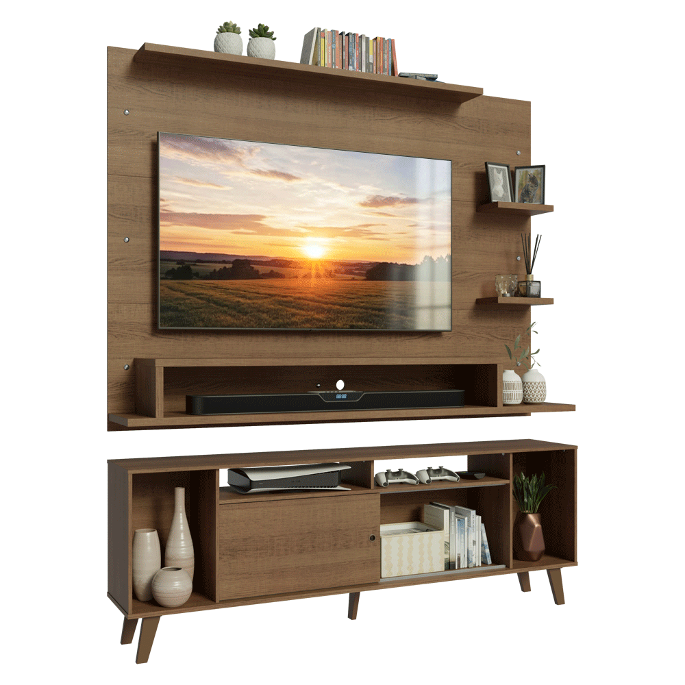 Rack con Panel para TV hasta 60 Pulgadas 180 cm con Patas Marrón Cancun Madesa