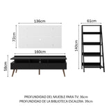 Rack Londres, Estante Escalera e Panel para TV hasta 55 Pulgadas Madesa Negro/Blanco