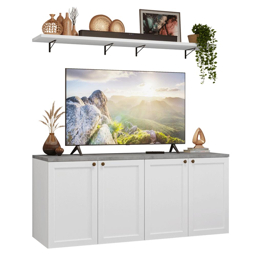 Rack para TV hasta 70 pulgadas + repisas de 160cm, Blanco Vik 05