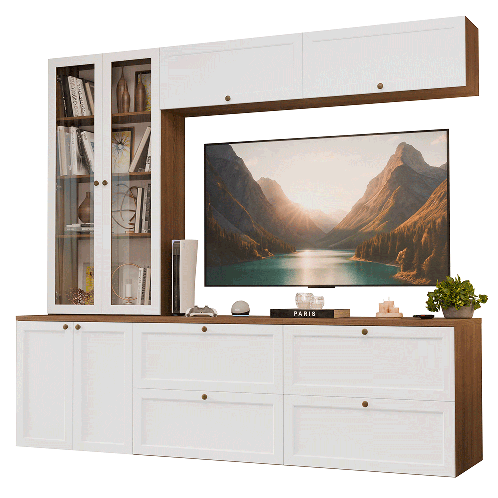 Centros de Entretenimiento con Rack + Cristaleiro 230 cm Marrón/Blanco Vik Madesa 01