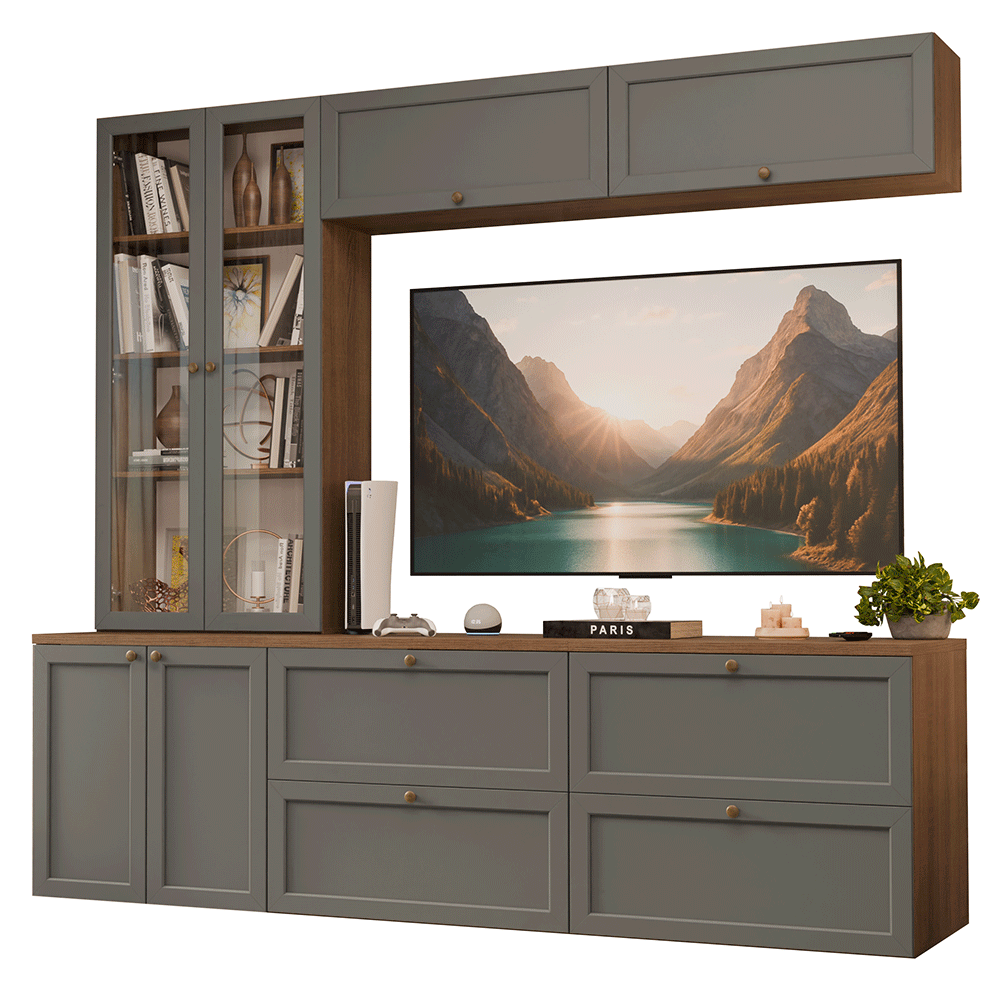 Centros de Entretenimiento con Rack + Cristaleiro 230 cm Marrón/Gris Vik Madesa 01