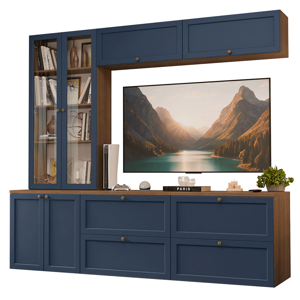 Centros de Entretenimiento con Rack + Cristaleiro 230 cm Marrón/Azul Vik Madesa 01