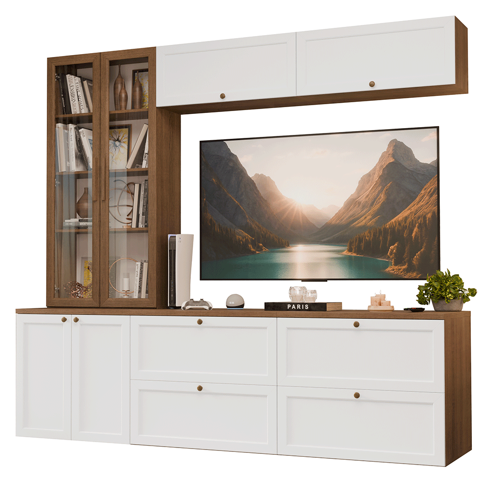 Centros de Entretenimiento con Rack + Cristaleiro 230 cm Marrón/Blanco/Marrón Vik Madesa 02