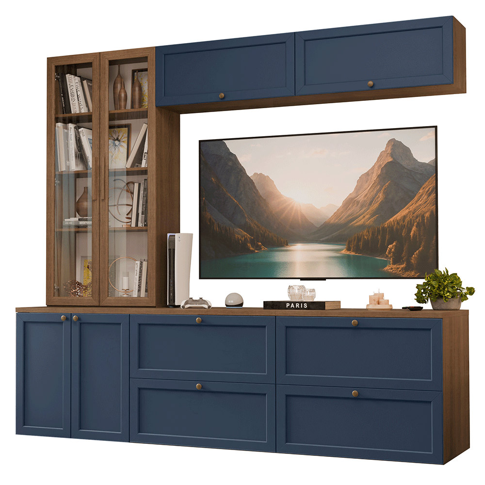 Centros de Entretenimiento con Rack + Cristaleiro 230 cm Marrón/Azul/Marrón Vik Madesa 02