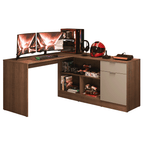 Escritorio Esquinero Gamer 300 cm Marrón/Crema Roma Madesa