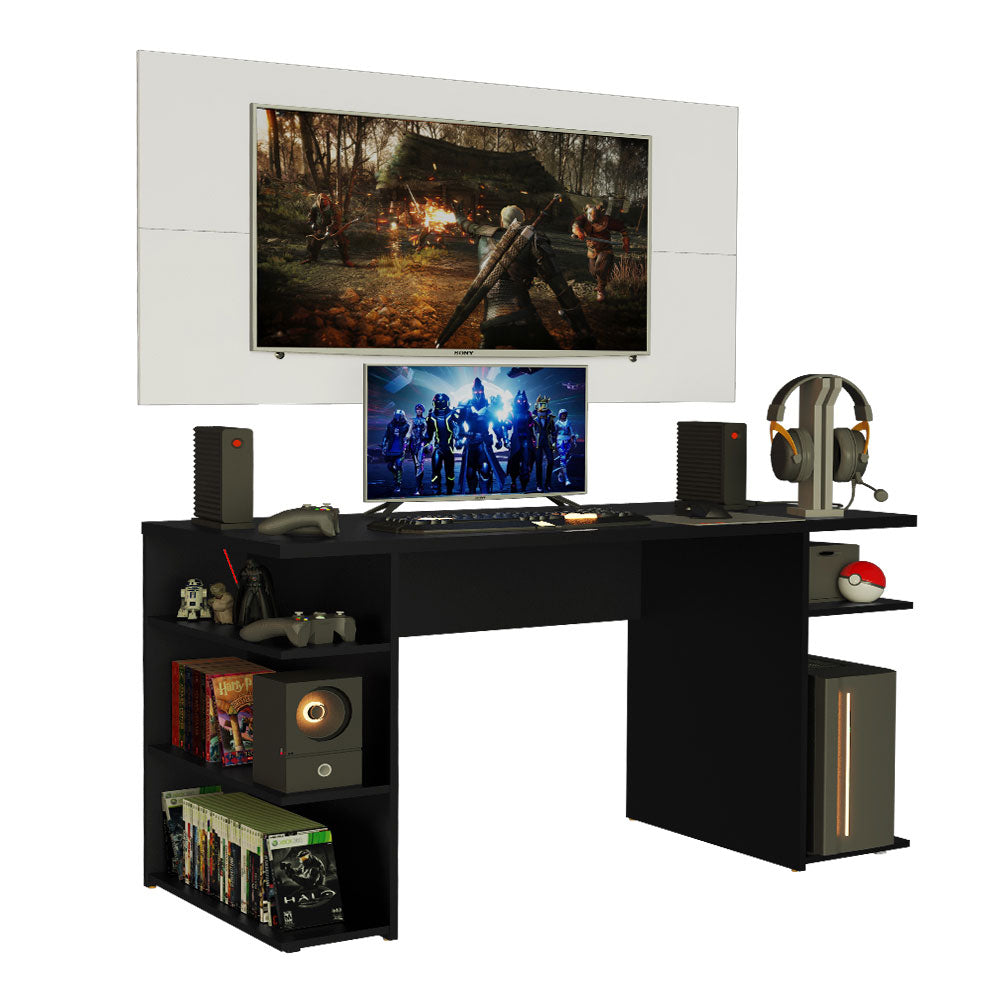 Escritorio Gamer Madesa 9409 e Panel para TV hasta 50 Pulgadas Negro/Blanco