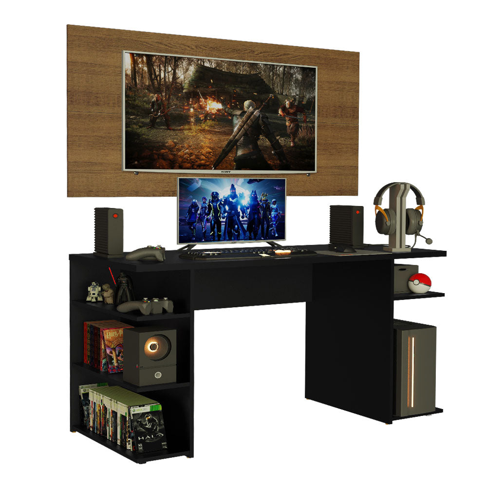 Escritorio Gamer Madesa 9409 e Panel para TV hasta 50 Pulgadas Negro/Marrón
